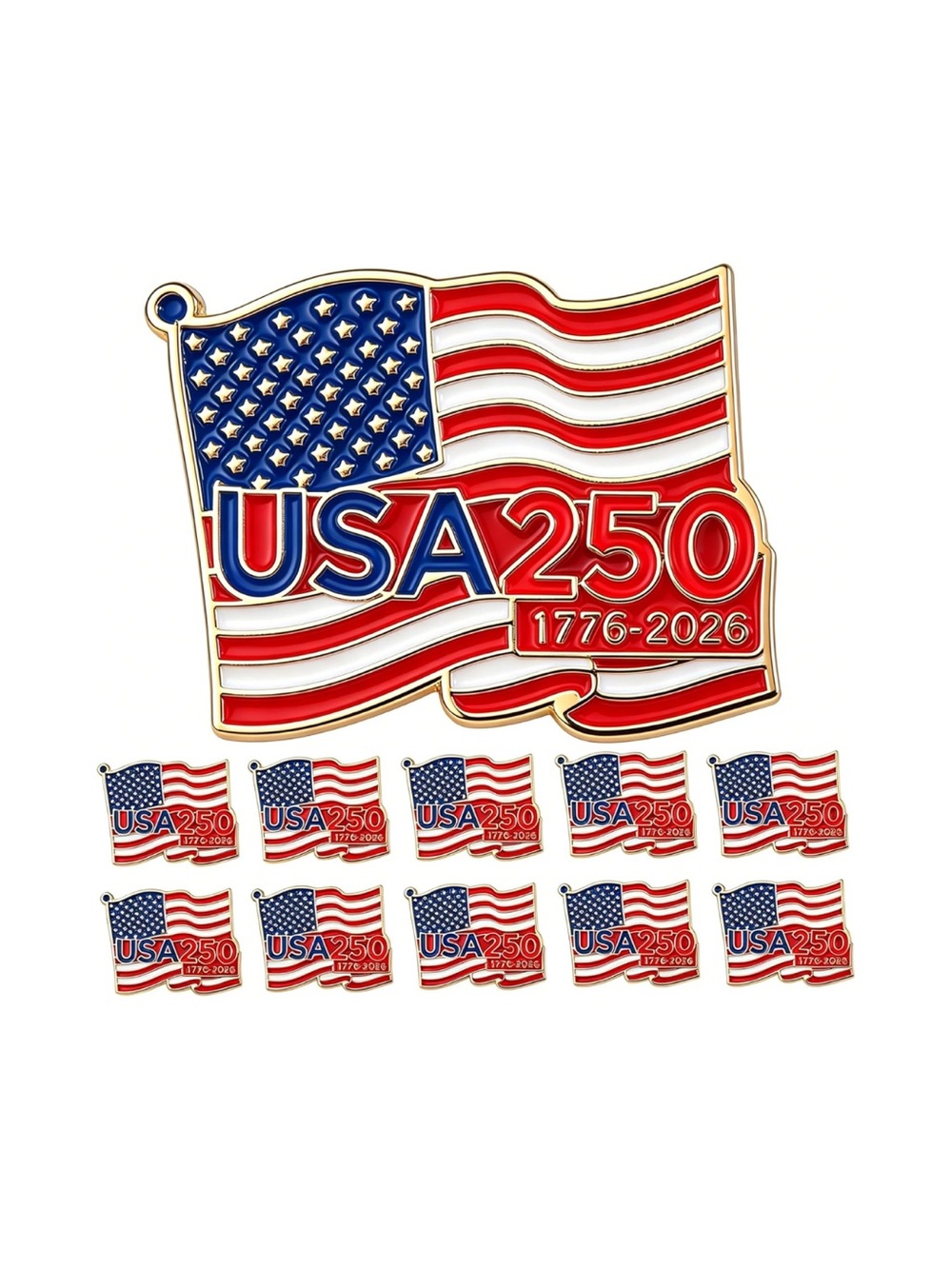 USA 250 Commemorative Flag Pin - Red, White & Blue